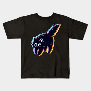 Psychedelic Cat Art with Glitch Effect: Neon Futuristic Design Kids T-Shirt